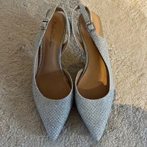 Roland Cartier Silver Glitter Pointed Slingback Flats